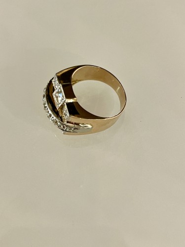 Gold, Platinum And Diamond Tank Ring - Antique Jewellery Style Art Déco
