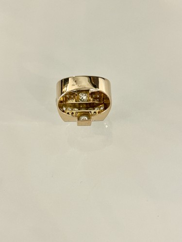 Gold, Platinum And Diamond Tank Ring - 