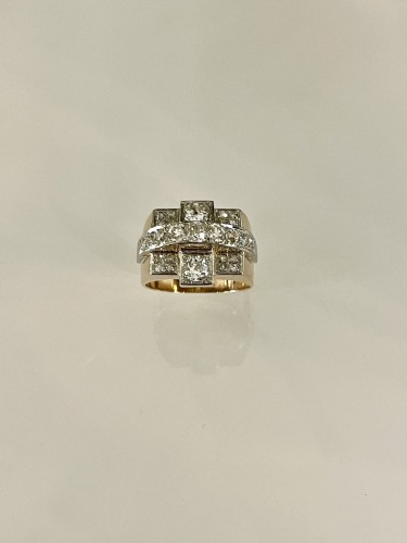 Art Déco - Gold, Platinum And Diamond Tank Ring