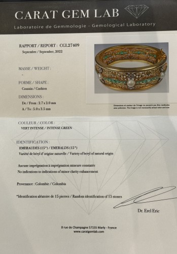 Beaumont & Cie - Bracelet jonc orné d'émeraudes, diamants et perles fines - Bijouterie, Joaillerie Style Napoléon III