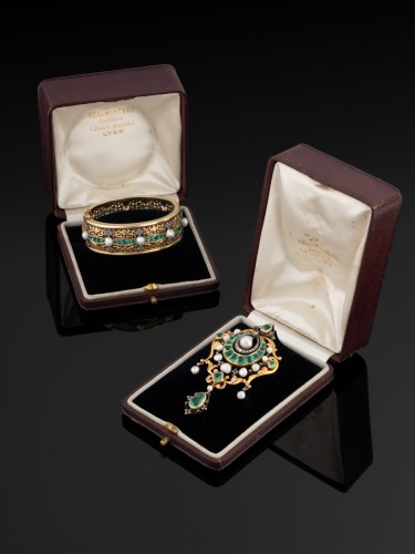 Beaumont & Cie - Bracelet jonc orné d'émeraudes, diamants et perles fines - Napoléon III