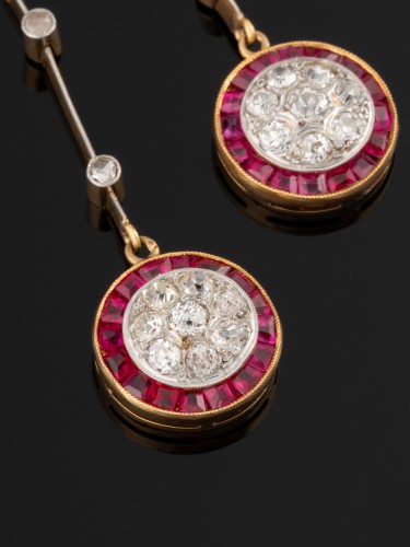 Antique Jewellery  - Néglige Necklace In Gold, Platinum, Diamonds And Rubies