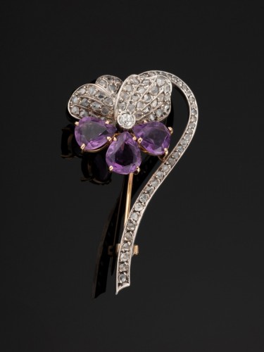 Napoléon III - Pansy Brooch In Gold, Silver, Diamonds And Amethysts