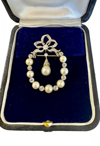 Bijouterie, Joaillerie Broche - Broche "Belle Epoque" ornée de diamants et de perles fines
