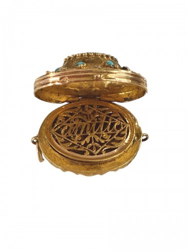 Vinaigrette en or et turquoises d'époque Charles X