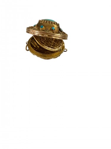 Gold And Turquoise Vinaigrette Perfume Box  From The Charles X Period - Objects of Vertu Style Restauration - Charles X