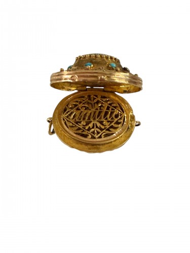 Gold And Turquoise Vinaigrette Perfume Box  From The Charles X Period - 