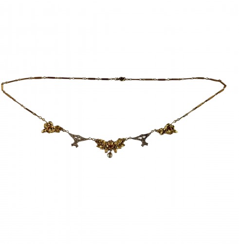 Antique Jewellery  - Art Nouveau Necklace In Gold And Diamonds