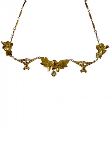 20th century - Art Nouveau Necklace In Gold And Diamonds
