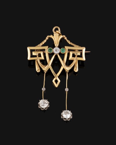 19th century - Transformable Jewelry In Gold, Emeralds And Diamonds 