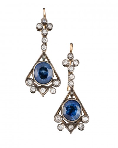Pair Of Earrings In Gold, Silver, Sapphires And Diamonds 