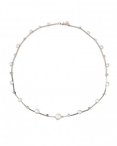 Collier platine, perles fines et diamants