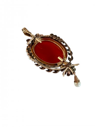 Antique Jewellery  - Cameo pendant in gold and tourmaline, Napoléon III period 