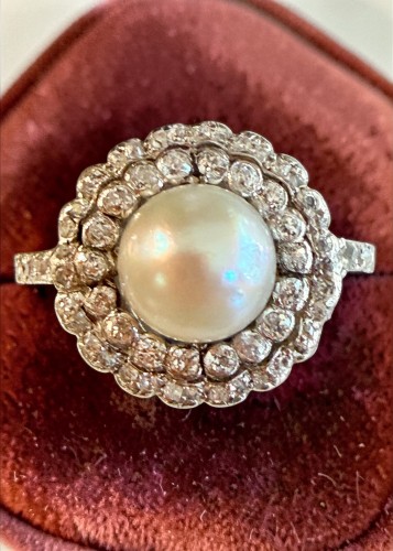 XXe siècle - Bague en or, diamants et perle fine