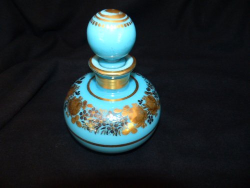 Flacon boule en opaline turquoise décor Desvignes - Restauration - Charles X