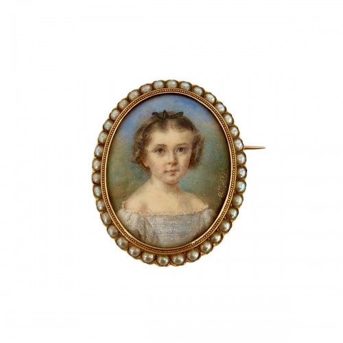 Broche en or avec miniature signée Mélanie Bost