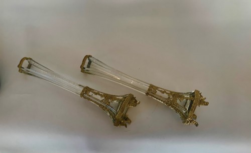 Baccarat - Paire de grands soliflores en cristal et bronze doré - SeblAntic