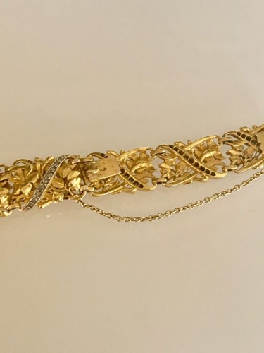 XIXe siècle - Bracelet Art-Nouveau en or et diamants