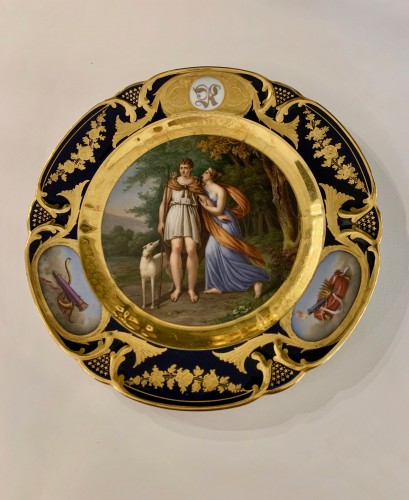 Restauration - Charles X - Pair of plates in Paris porcelain. by Rihouet and Schoelcher