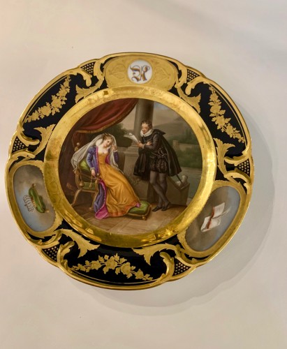 Antiquités - Pair of plates in Paris porcelain. by Rihouet and Schoelcher