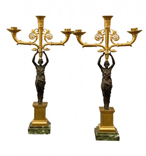 Paire de candélabres Empire en bronze