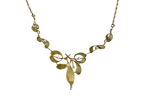 Art Nouveau Necklace With Mistletoe Decor