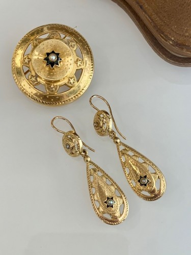 Parure en or émail et perles fines dans son écrin - Bijouterie, Joaillerie Style Napoléon III