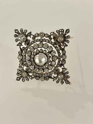 Antique Jewellery  - Napoléon III Brooch Pendant In Gold Silver And Diamonds
