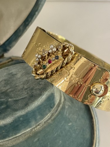 Bracelet In Gold And Vermeil Decorated With A Crown - Antique Jewellery Style Napoléon III