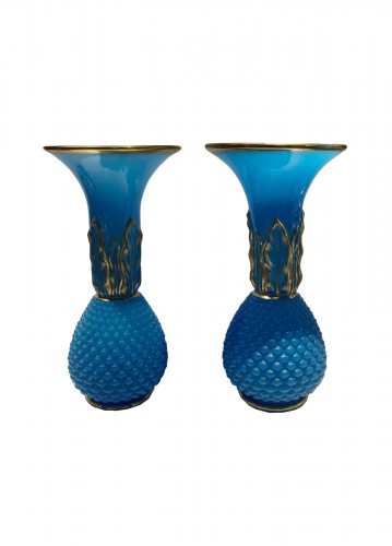Baccarat - Pair of large blue opaline vases