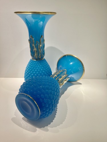 Baccarat - Pair of large blue opaline vases - Glass & Crystal Style Napoléon III
