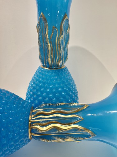 Glass & Crystal  - Baccarat - Pair of large blue opaline vases