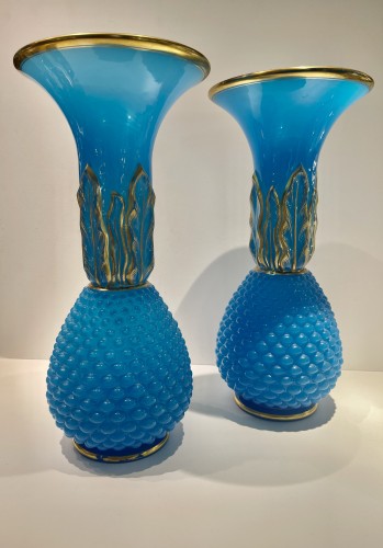 Baccarat - Pair of large blue opaline vases - 