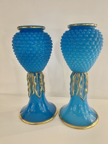 Napoléon III - Baccarat - Pair of large blue opaline vases