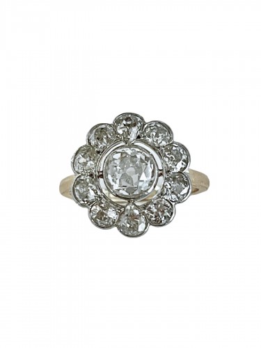 Daisy Ring Adorned With Old Cut Diamonds