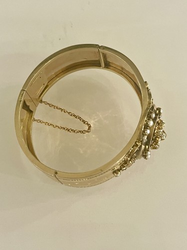 Napoleon III Bracelet, In Gold, Pearls And Diamonds - Antique Jewellery Style Napoléon III