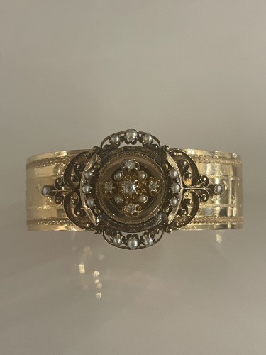 Bijouterie, Joaillerie Bracelet - Bracelet Napoléon III, en or, perles et diamants