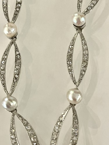 Collier Art-Déco en platine et perles fines - Bijouterie, Joaillerie Style Art Déco