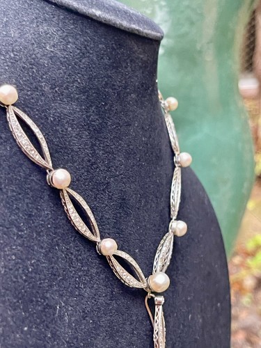 Art Deco naturals pearls ans platinum necklace - 