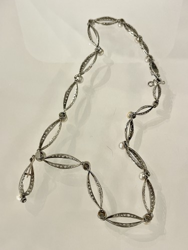 Art Deco naturals pearls ans platinum necklace - Art Déco