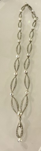 Antiquités - Art Deco naturals pearls ans platinum necklace