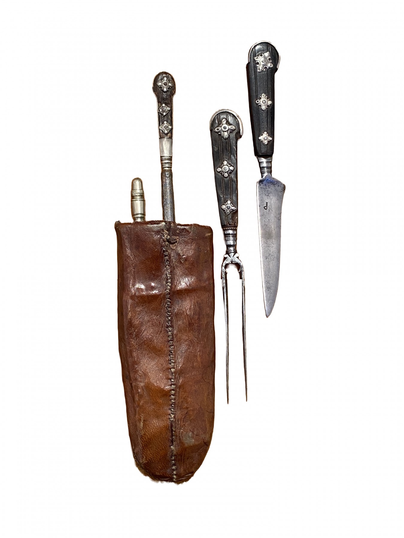 A travel cutlery set in its leather case - 18th century - Ref.81104