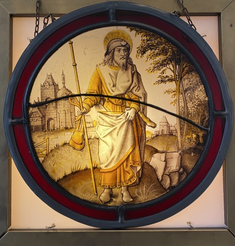 Stained glass Saint Jacob Major (from Compostella) Flanders 16th - Religious Antiques Style 