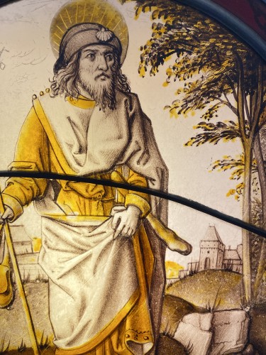 Religious Antiques  - Stained glass Saint Jacob Major (from Compostella) Flanders 16th
