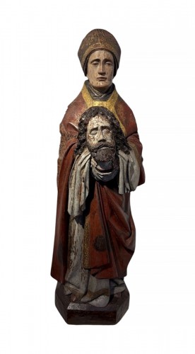 Saint Cuthbert tenant la tête de saint Oswald, France XVe siècle