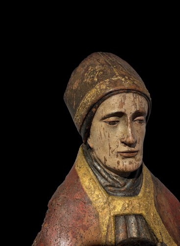 Saint Cuthbert tenant la tête de saint Oswald, France XVe siècle - Seghers & Pang Fine Arts