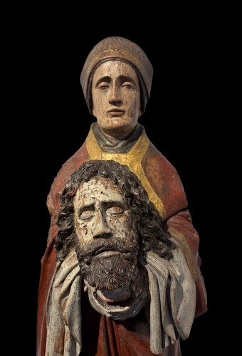 Antiquités - Saint Cuthbert tenant la tête de saint Oswald, France XVe siècle