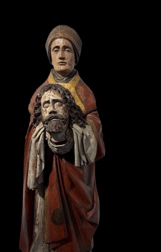 Antiquités - Saint Cuthbert tenant la tête de saint Oswald, France XVe siècle
