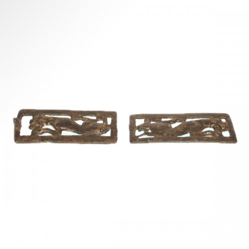 Two Bronze Belt Buckle Plaques (Ordos Civilisation, 6th-2nd cent BC) - 