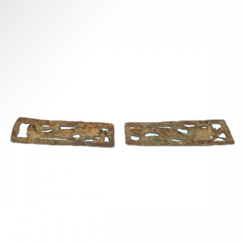 BC to 10th century - Two Bronze Belt Buckle Plaques (Ordos Civilisation, 6th-2nd cent BC)